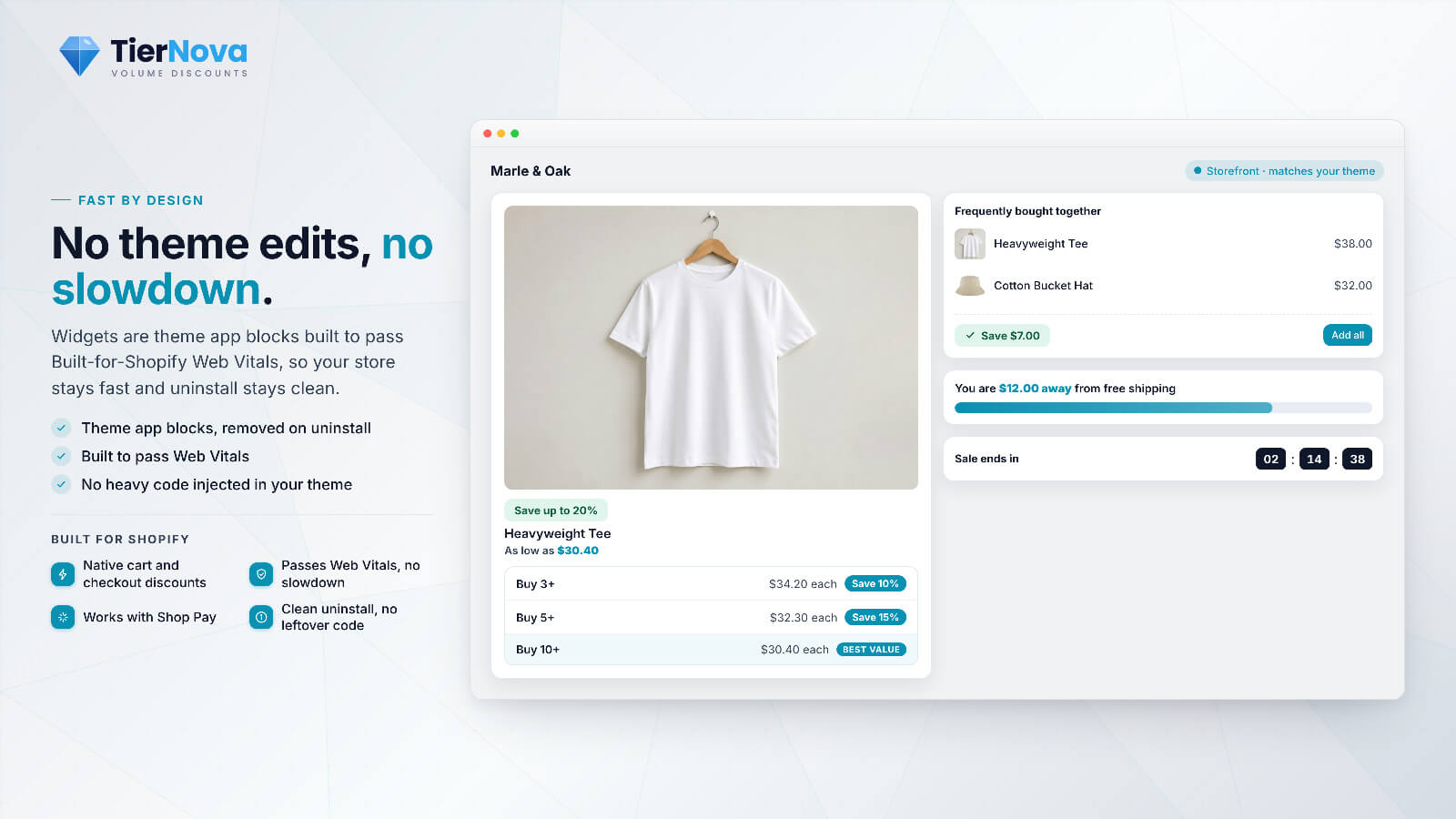 TierNova storefront widgets matched to the store theme