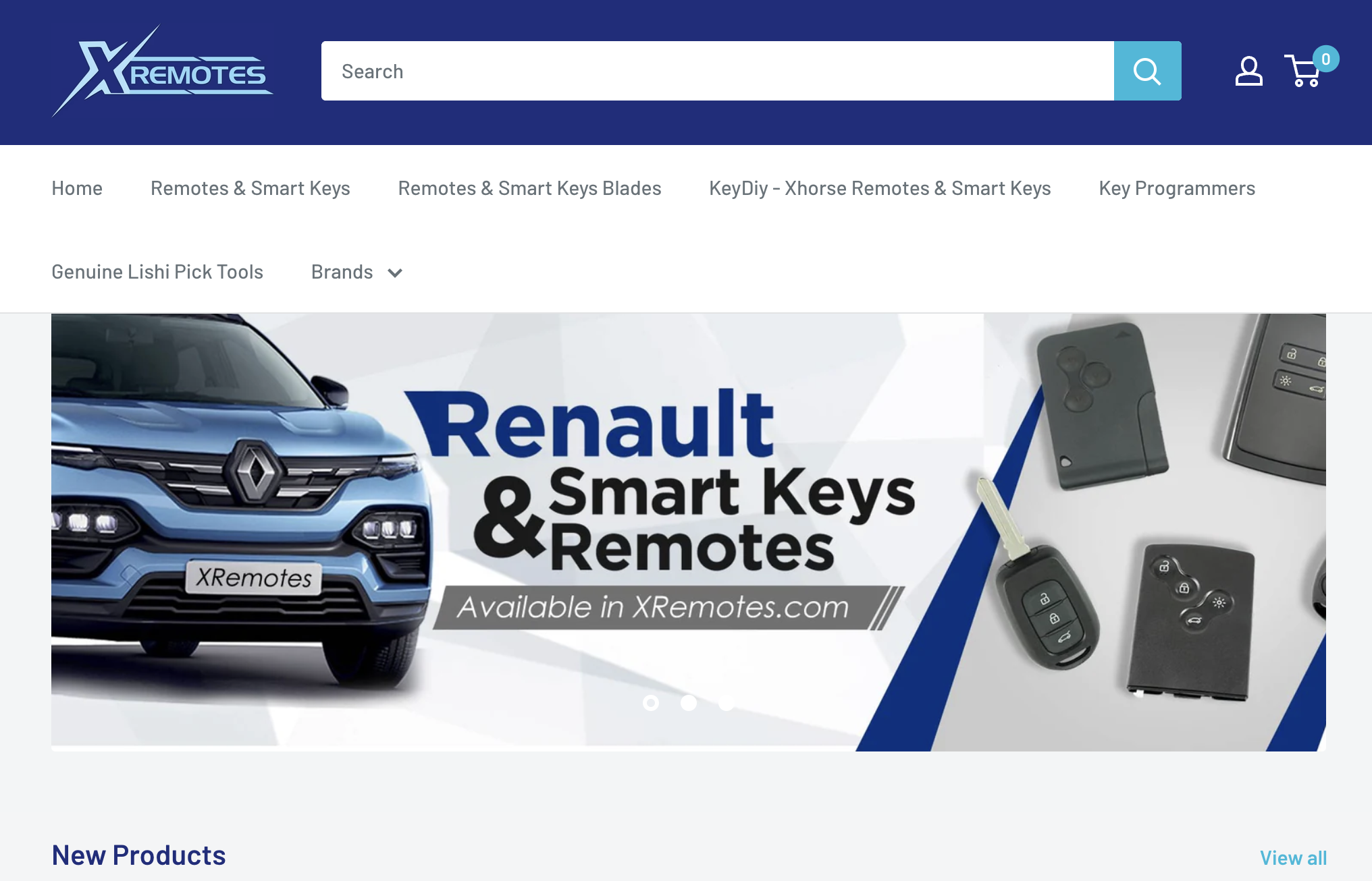 واجهة المتجر الرئيسية في xremotes مع تخطيط كتالوج تقني